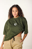 Camiseta Oversized Buly Classic Army Green Logo White